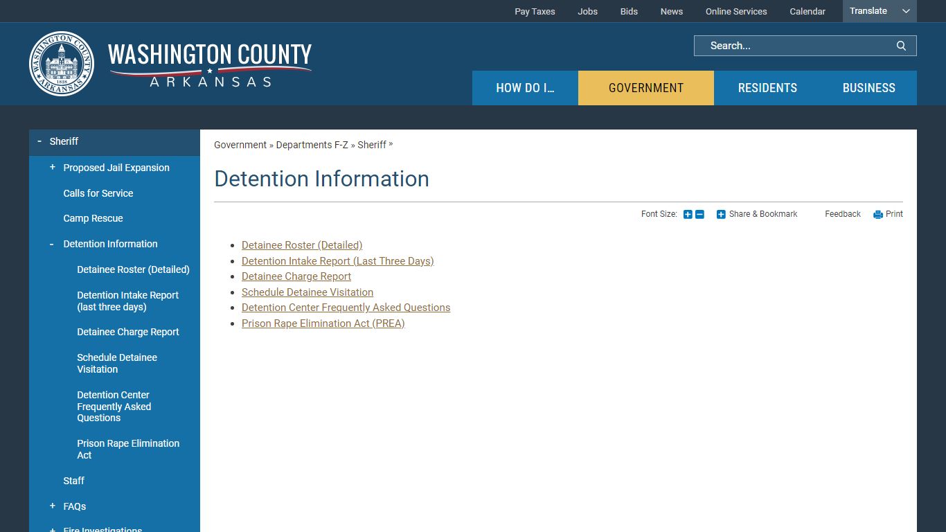 Detention Information | Washington County, AR